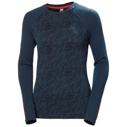 Haut Helly Hansen W Lifa Merino Midweight Graphic Long Sleeve Crew Navy Deco Flower